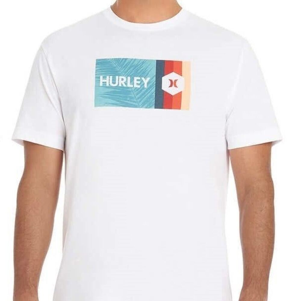 NWOT Hurley Men's Tropical Graphic Palm Leaf Geometric Colorblock Logo T-Shirt L